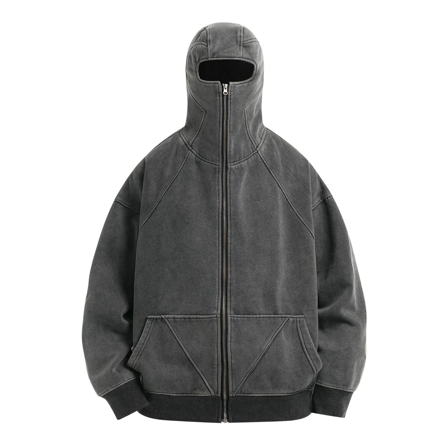 Jiayiku men's 2026 new American street washed hoodie baggy coat mechanical style cardigan zipper sweater