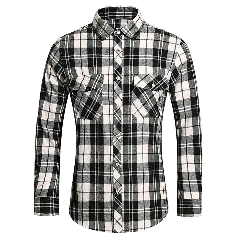 2026 cross-border new arrival men's plaid long-sleeved shirt fashion double pocket casual large size shirt men's coat top