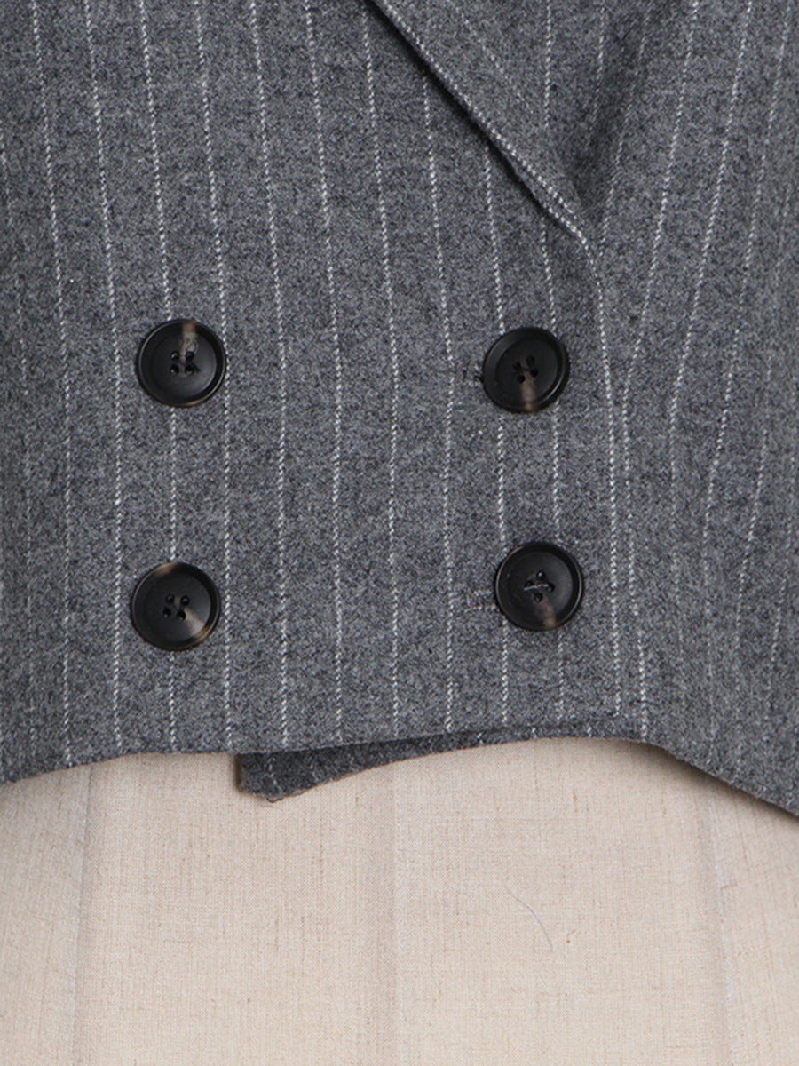 Foreign trade temperament commute style small suit 2026 spring new polo collar gray striped woolen simple easy matching coat