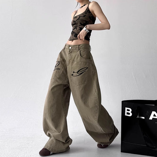 Shop High Street Embroidered Machete Jeans at USAve Merchandise. Loose cargo wide-leg pants for women. Free shipping over $50!