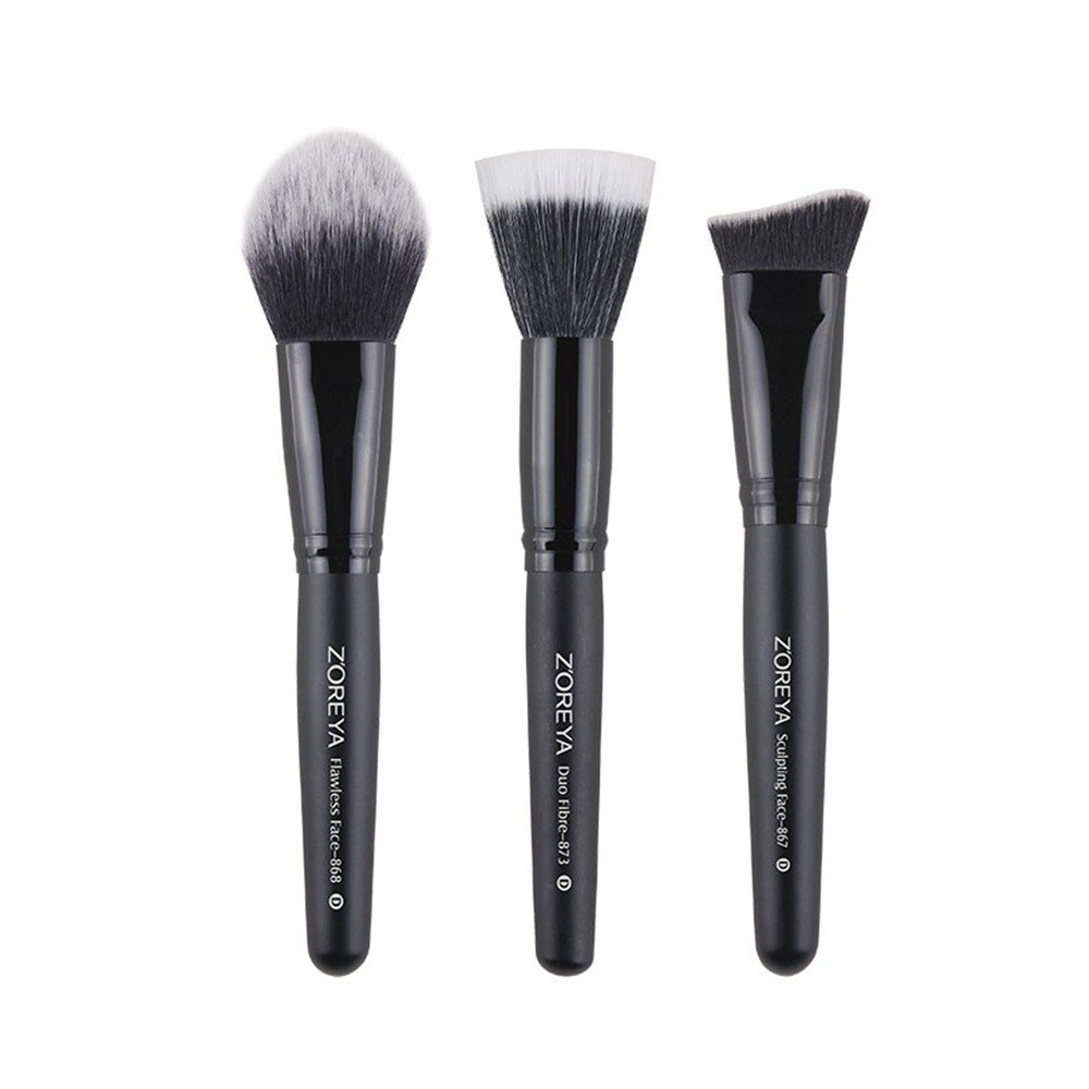 Z'oreya makeup tools New 3 PCs makeup brush set black wooden handle artificial fiber makeup brush set brush