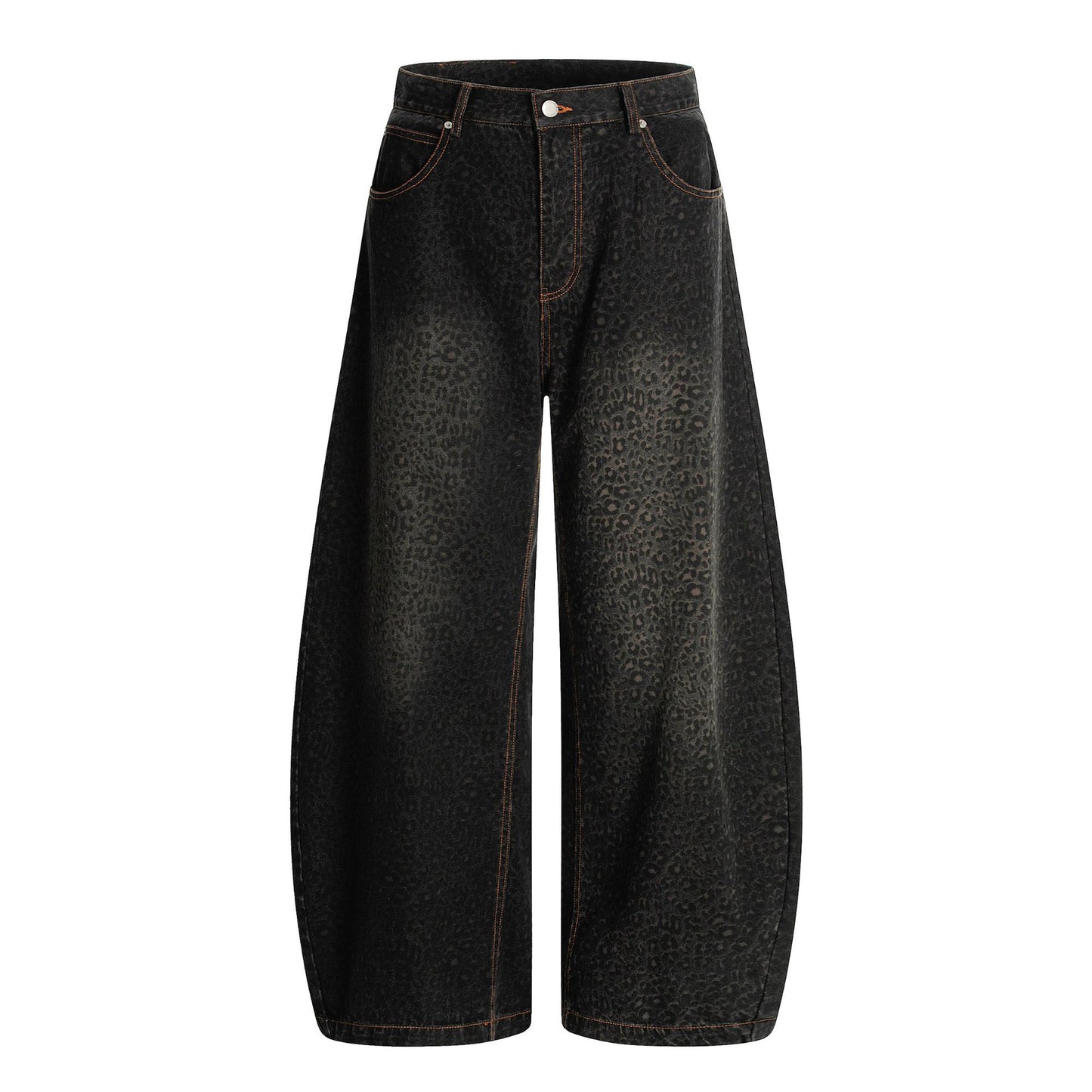 Jiayiku fashion brand 2026 new European and American high street vibe leopard print Ruan Shuai machete jeans men's RO fashion wide-leg pants