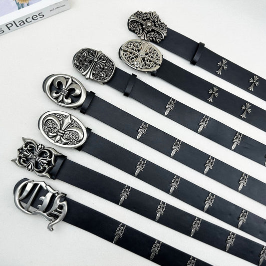 Sword cross belt croch classic Vine star style men's rivet embossed pant belt vintage belt women