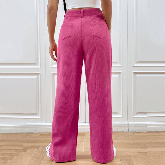 2026 Europe and America cross border corduroy casual straight pants bottom slit fashionable women's fashion clothing winter casual trousers