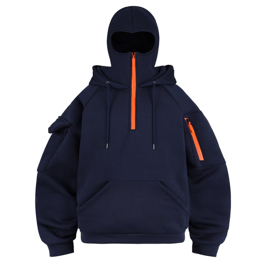 2026 cross-border new arrival men's two-piece suit double-layer hat brushed hoody multi-pocket zipper spring and autumn workwear hoodie