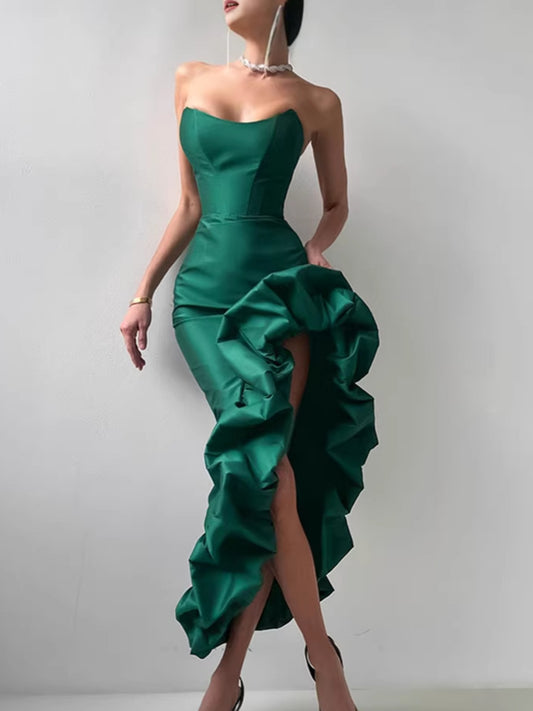French satin strap dress for women 2026 spring high-grade asymmetric tulle tutu dress mid-length women's clothing