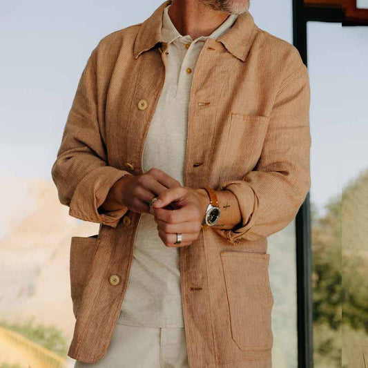 2026 Europe and America cross border American retro men's long sleeve shirt casual polo collar coat autumn winter coat men