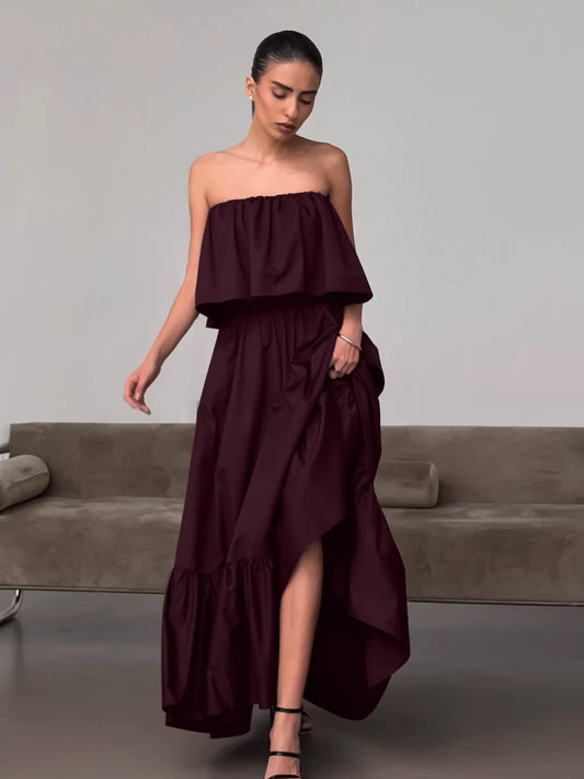 2026 spring and summer Foreign trade new French ruffled fashion tube top elegant dress female commuter elegant dress