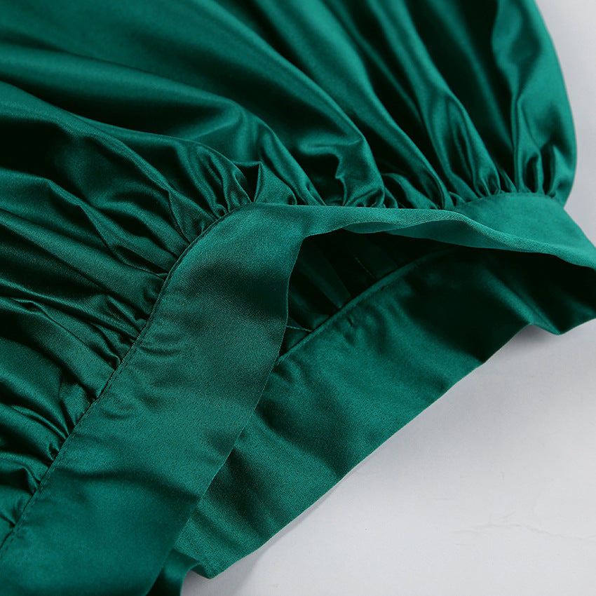 2026 spring cross-border wholesale atmosphere solid color satin large swing skirt female sweet loose temperament A- line skirt