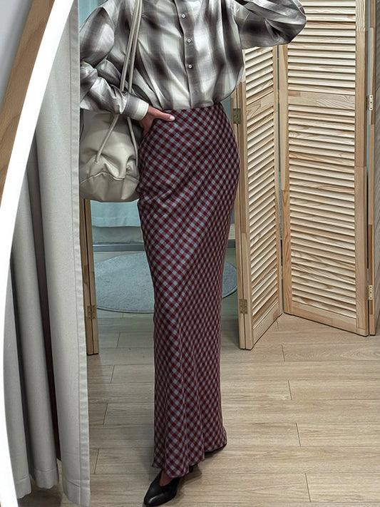French style retro plaid skirt women's 2026 spring elegant drooping slimming high waist mid-length hip skirt women's clothing