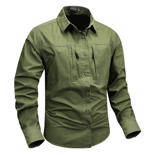 Trendy brand long sleeve shirt men's 2026 spring and autumn pocket new non-ironing workwear Japanese top lapel casual shirt
