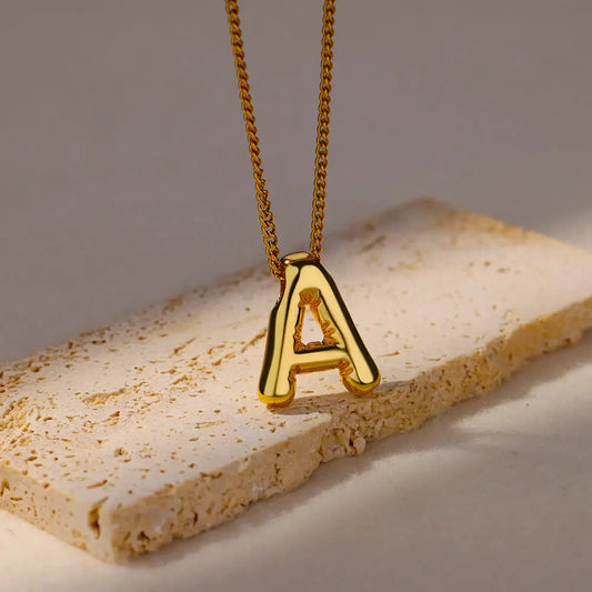 Chunky Initial Letter Pendant Necklaces For Women Gold Color Stainless Steel A to Z Charm Waterproof Jewelry Anniversary Gift