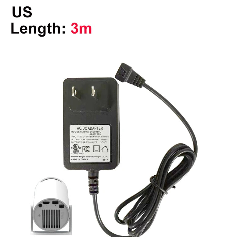 DITONG HY300pro+ projector 1.2/3m Original extended power adapter DC cable extension Suitable for Magcubic HY300 Pro+ Projector