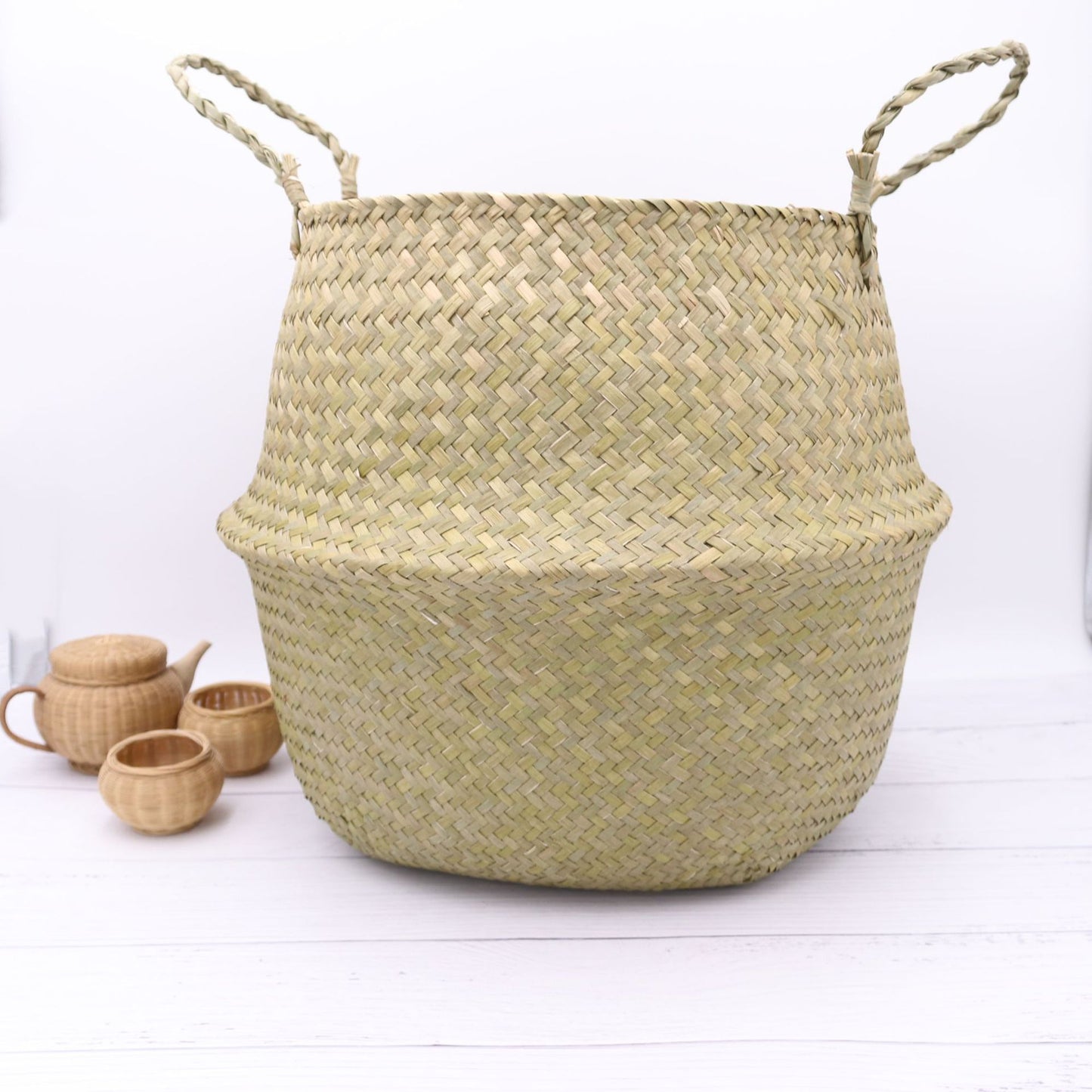 Cross-border new arrival tassel decoration Nordic style woven sea grass basket creative home sundries storage + straw baskets