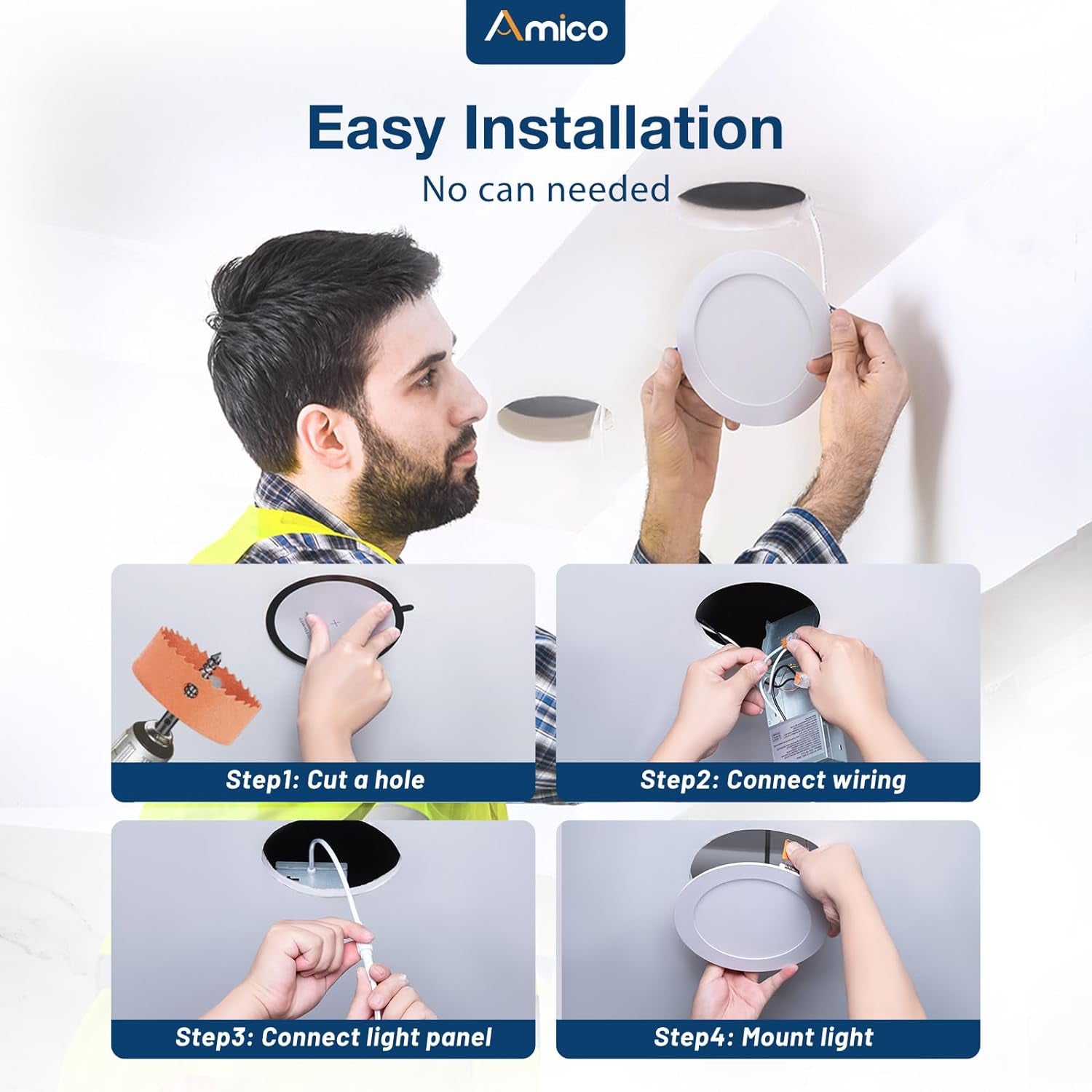 12 Pack 6 Inch 5CCT Ultra-Thin LED Recessed Ceiling Light with Junction Box, 1050LM Brightness, Dimmable Canless Wafer Downlight, 12W, ETL&FCC