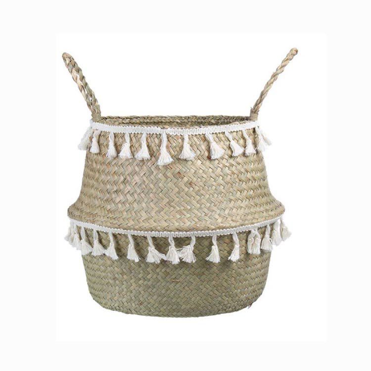 Cross-border new arrival tassel decoration Nordic style woven sea grass basket creative home sundries storage + straw baskets
