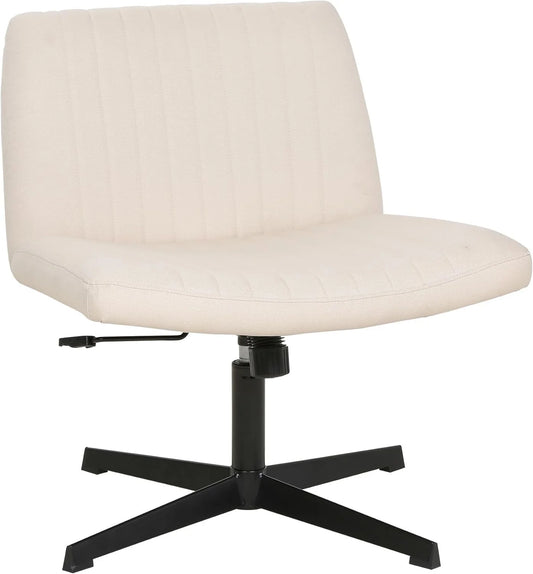 Armless Office Chair, Criss Cross Chair Legged, No Wheels Swivel for Men, Women(Biege)