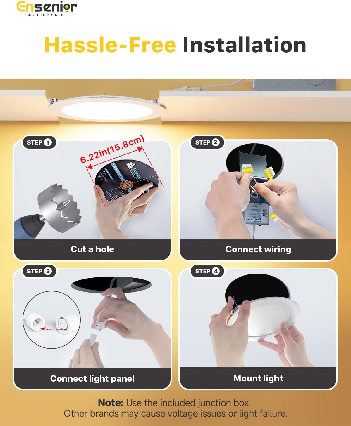 4 Pack 6 Inch LED Recessed Light, Dimmable, 5000K Daylight, 1200LM High Brightness, 12W 120V, 2 Pin, ERL-12X-ETL, Damp Rated, Ultra-Thin Canless Wafer Ceiling Light - ETL & FCC & IC