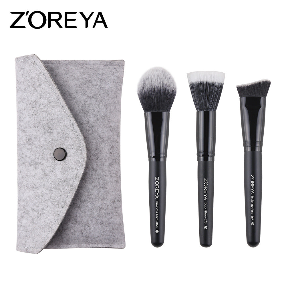 Z'oreya makeup tools New 3 PCs makeup brush set black wooden handle artificial fiber makeup brush set brush