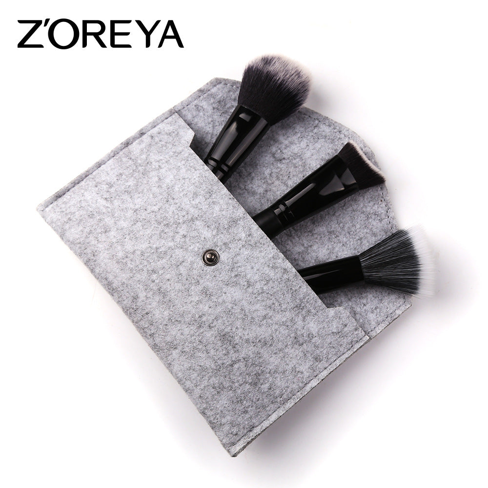 Z'oreya makeup tools New 3 PCs makeup brush set black wooden handle artificial fiber makeup brush set brush