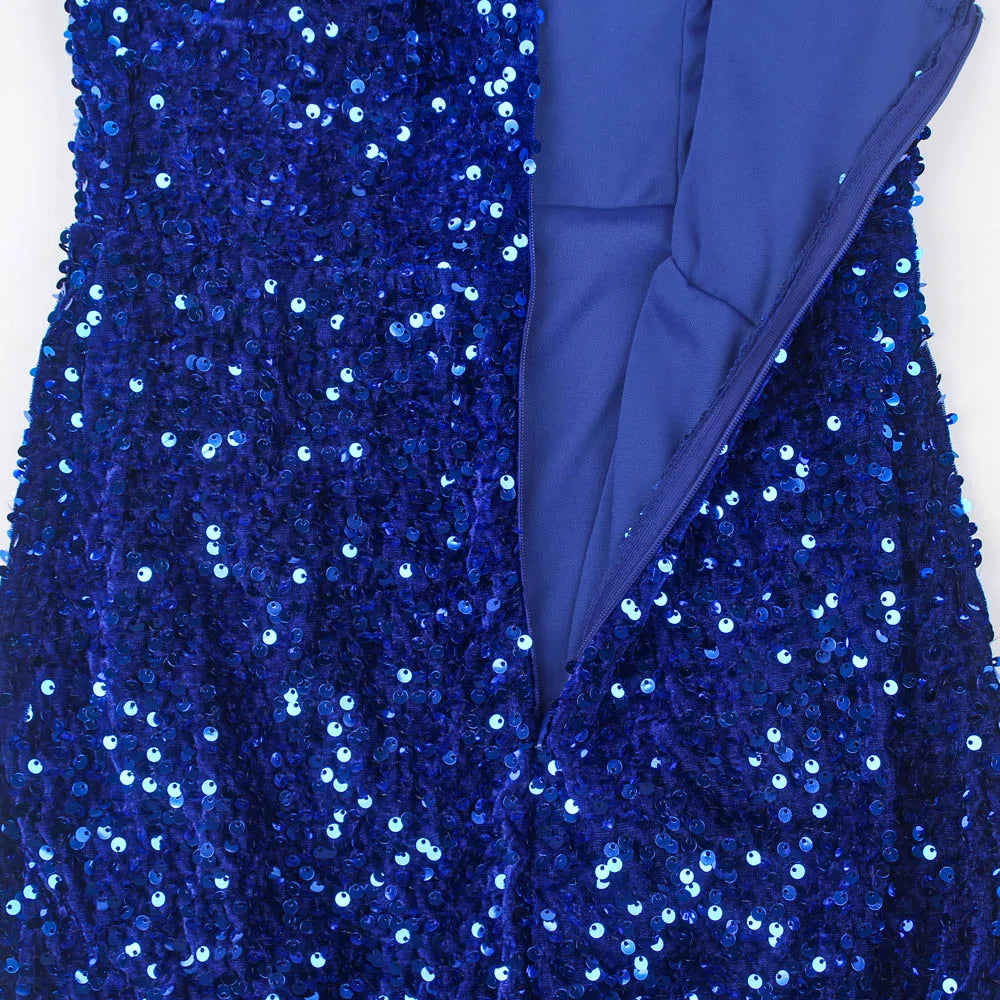 Sexy Split Sleeveless Stretch Sparkle Sequin Floor Length Party Dress Strapless Padded Bodycon Mermaid Maxi Dress Black