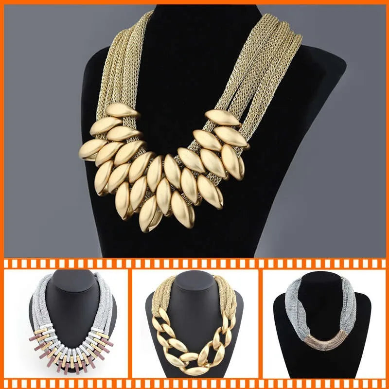 Bohemian Luxury Gold Color Net Chain Chunky Statement Necklace Women Boho Floating Charm Choker Female Jewelry Party Gift