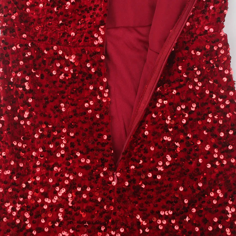 Sexy Split Sleeveless Stretch Sparkle Sequin Floor Length Party Dress Strapless Padded Bodycon Mermaid Maxi Dress Black