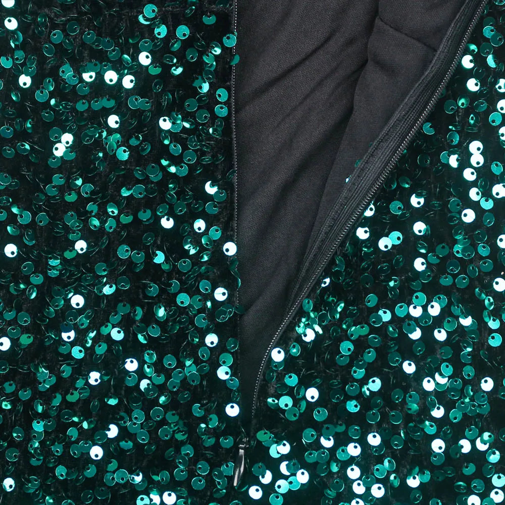 Sexy Split Sleeveless Stretch Sparkle Sequin Floor Length Party Dress Strapless Padded Bodycon Mermaid Maxi Dress Black