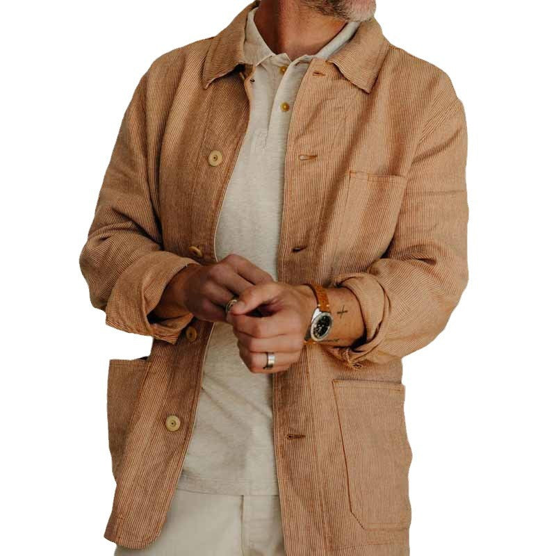 2026 Europe and America cross border American retro men's long sleeve shirt casual polo collar coat autumn winter coat men