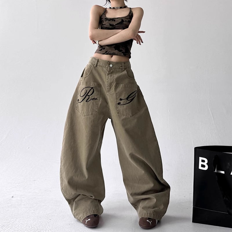 Shop High Street Embroidered Machete Jeans at USAve Merchandise. Loose cargo wide-leg pants for women. Free shipping over $50!