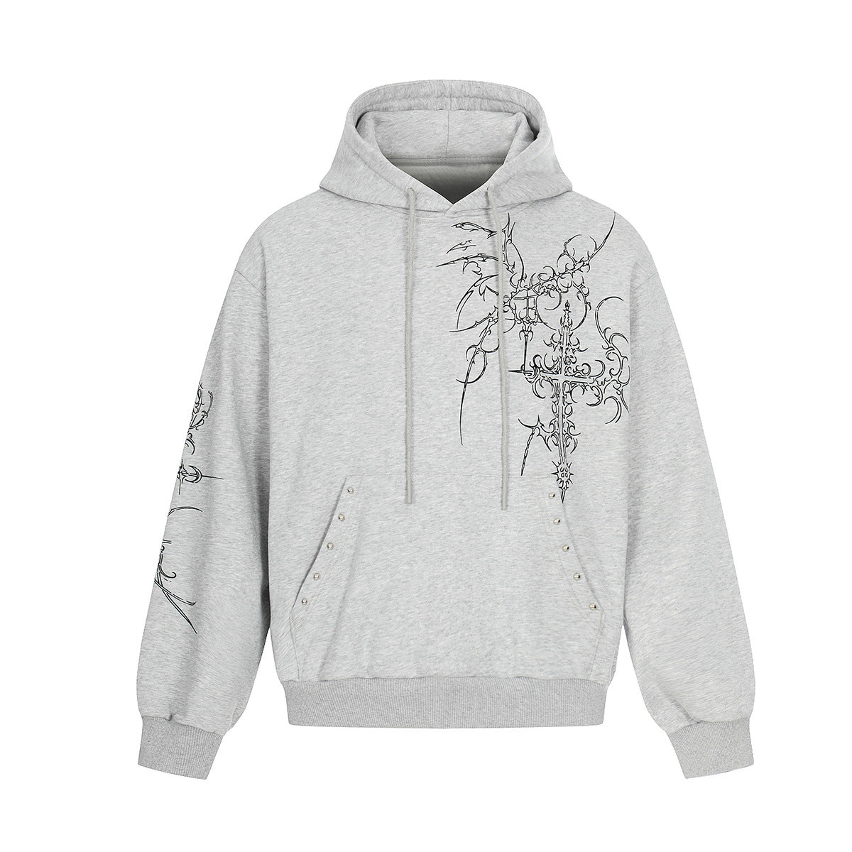 Shop Jiayiku 2026 American Street Cross Rivet Hoodie at USAve Merchandise. Hip hop PU handsome hooded sweater. Free shipping over $50!