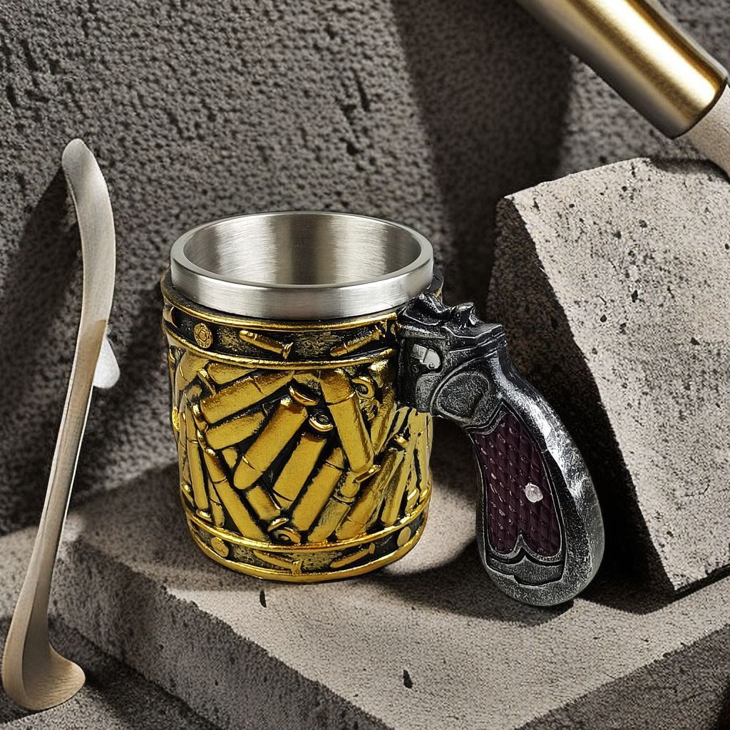 Cross-border hot sale pistol bullet beer steins stainless steel men's coffee cup wine glass Father's Day Christmas gift