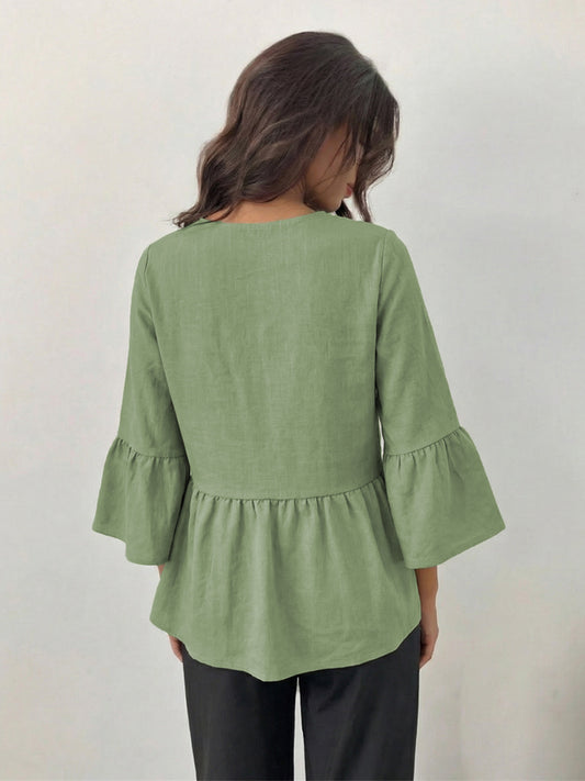 Cross-border European and American retro V-neck shirt 2026 New Amazon independent station Foreign Trade women's clothing shirt pullover top