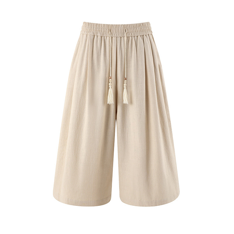 Cross-border 2026 Summer new men's retro cotton linen wide-leg pants cropped pants casual pants straight-leg pants loose men's pants