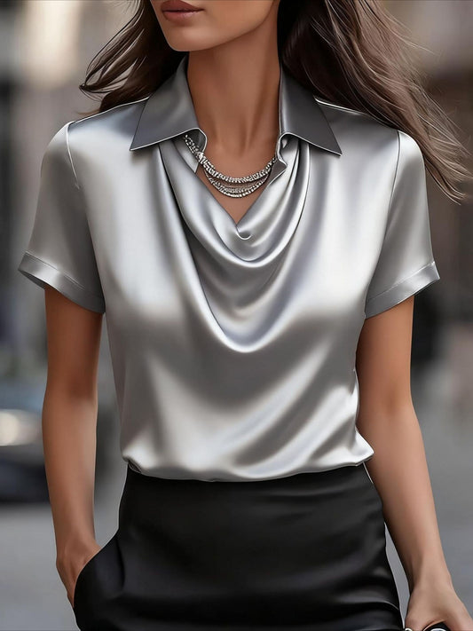 2026 new cross-border independent station Amazon foreign trade model simple graceful swing collar shirt collar women's top women's clothing