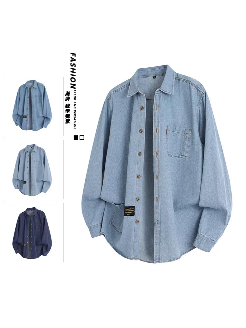 2026 spring new cross-border Men's long-sleeved denim shirt men's loose leisure workwear denim coat top
