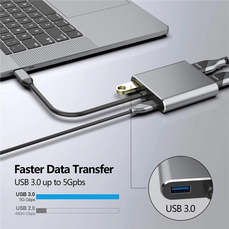Cross-border typec to 4-in-1 dual hdmi 3.0usb pd HD Macbook same display Dual Screen hub converter