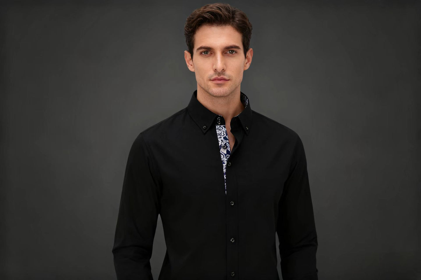 2026 new source factory cross-border blue and white porcelain shirt men's shirt inner shirt white casual men's shirt
