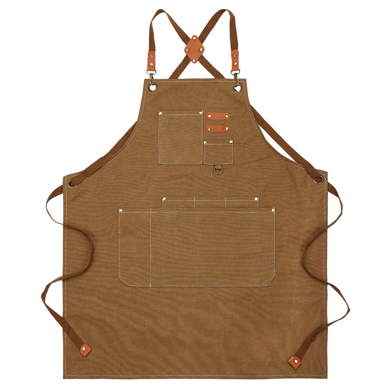 Wholesale cross-border foreign trade pure cotton waterproof thick canvas apron household kitchen fashion apron apron work clothes printing