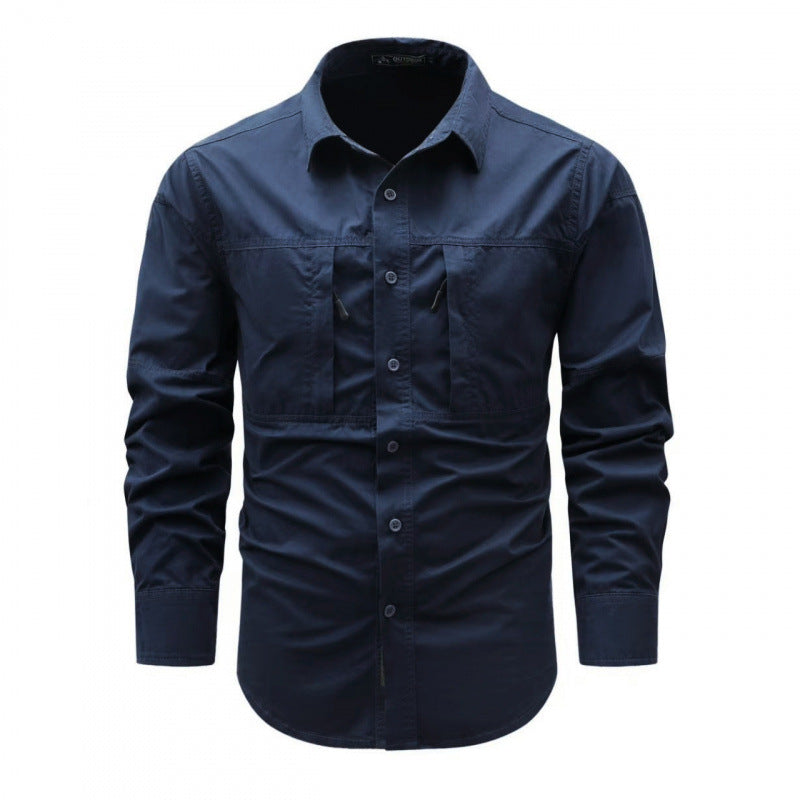 Trendy brand long sleeve shirt men's 2026 spring and autumn pocket new non-ironing workwear Japanese top lapel casual shirt