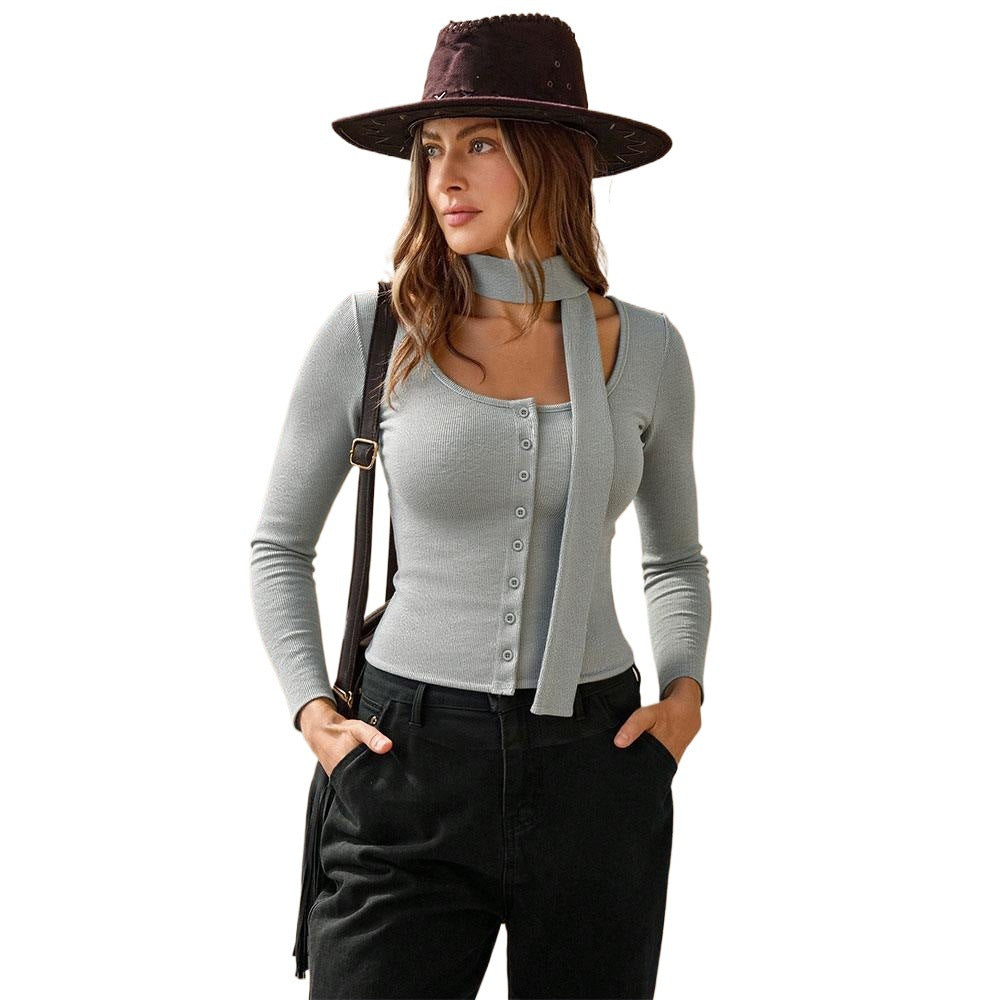 2026 early autumn European and American new niche irregular button design streamer long sleeve knitted cardigan high-grade T-shirt