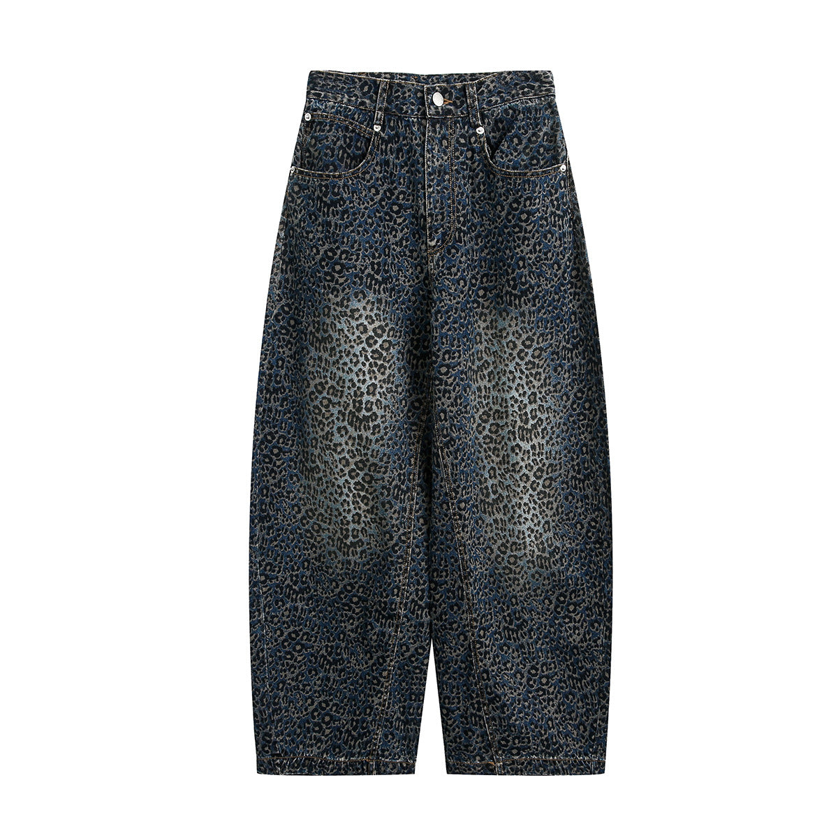 Jiayiku fashion brand 2026 new European and American high street vibe leopard print Ruan Shuai machete jeans men's RO fashion wide-leg pants