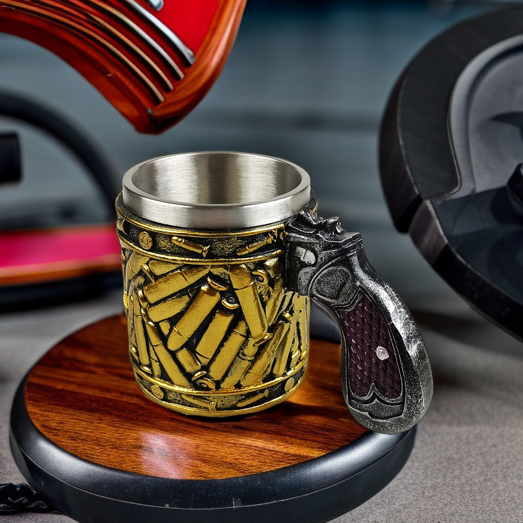 Cross-border hot sale pistol bullet beer steins stainless steel men's coffee cup wine glass Father's Day Christmas gift