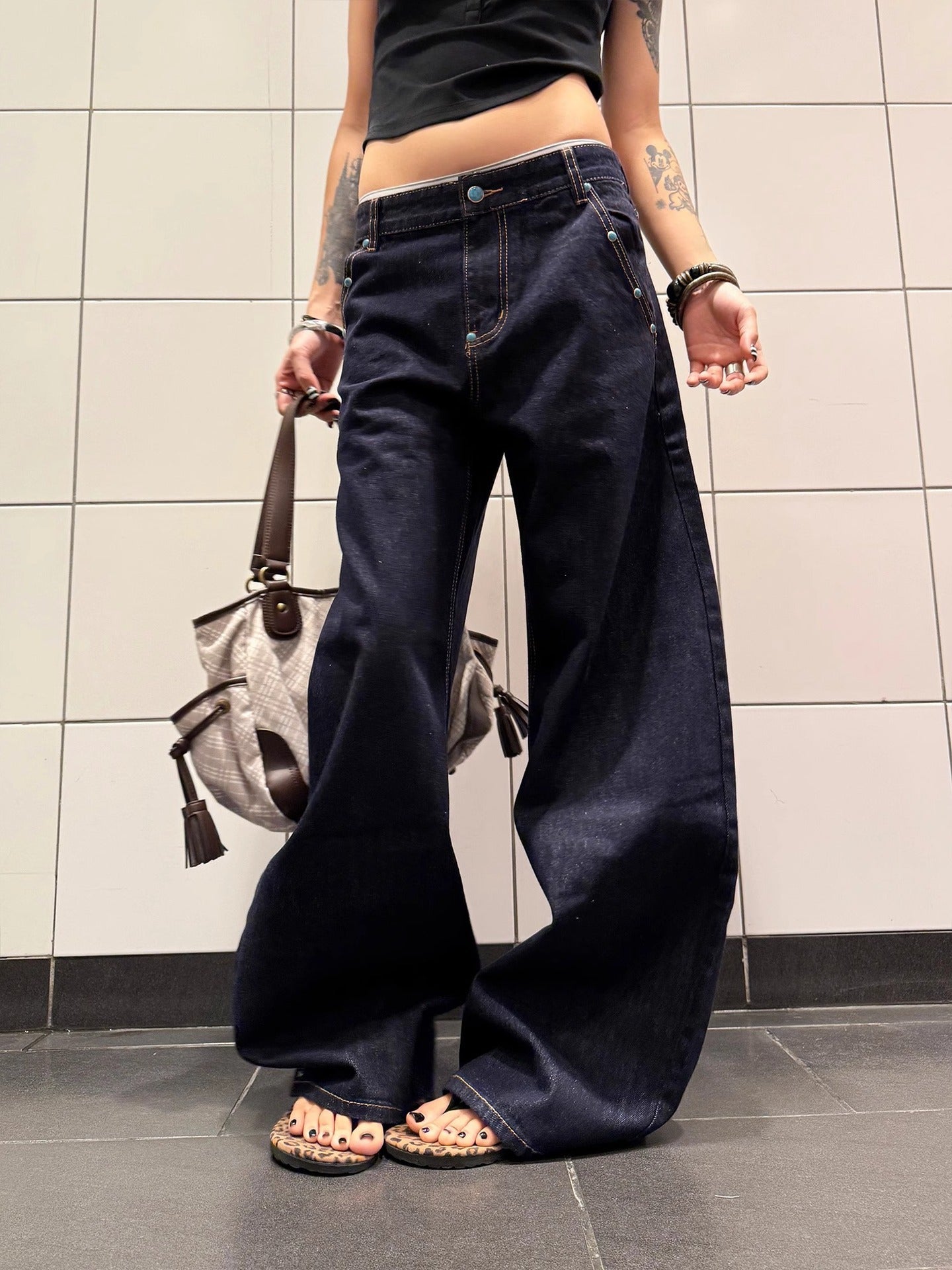 Shop American Retro Turquoise Machete Jeans at USAve Merchandise. A-line straight wide-leg pants. Free shipping over $50!