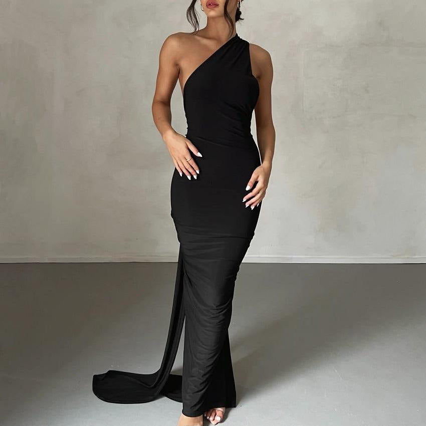 European and American style women's clothing 2026 Summer new sexy backless pleated slim solid color sleeveless elegant dress wholesale