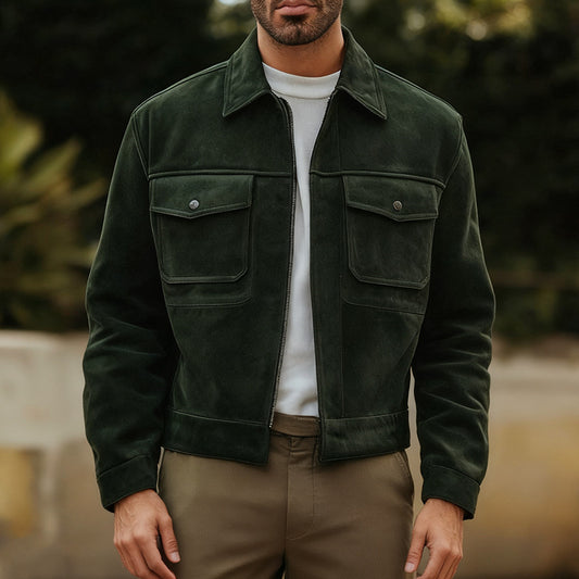 Cross-border European and American 2026 autumn and winter new men's casual fashion short jacket polo collar solid color men's jacket