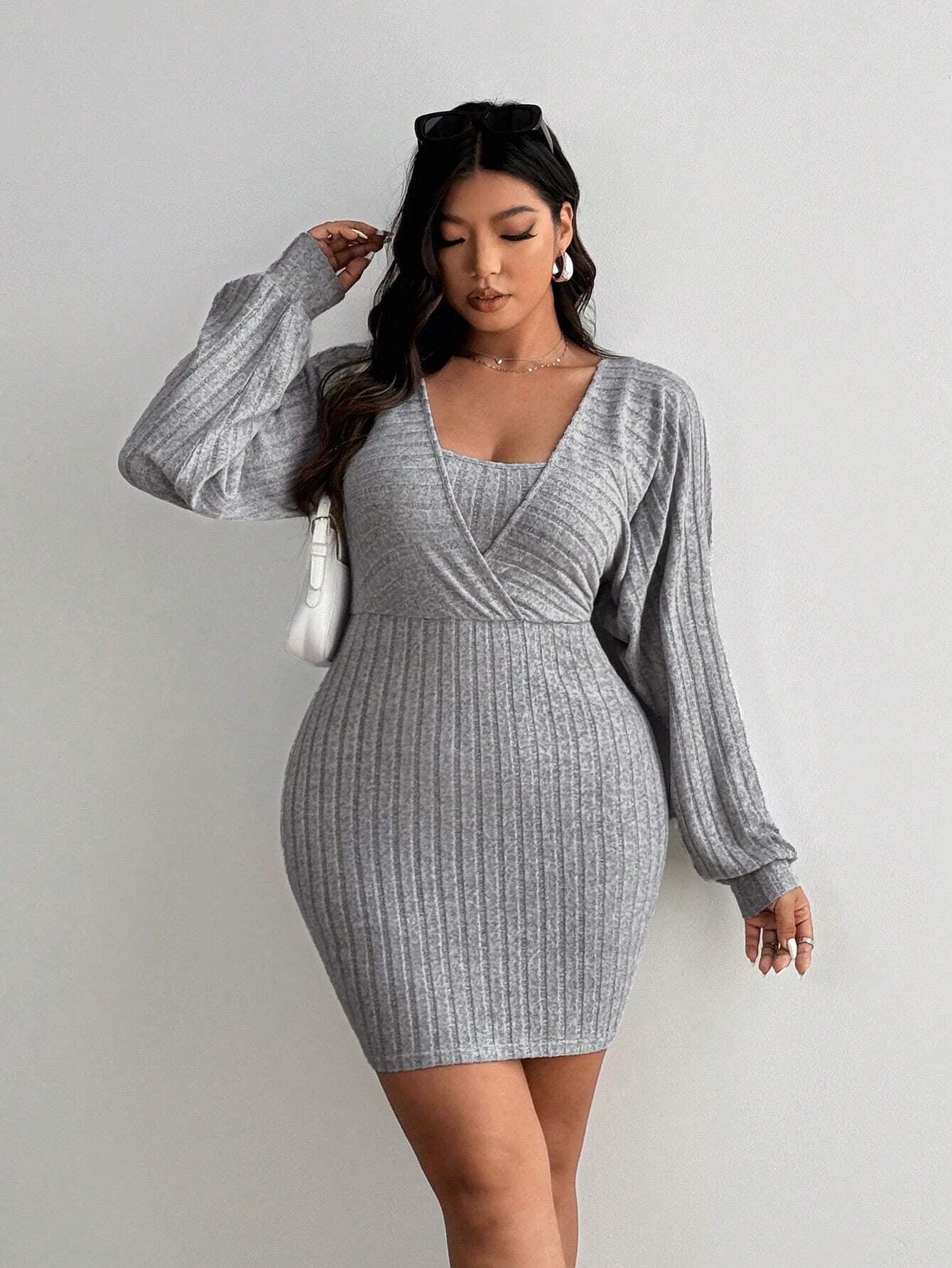 Amazon cross-border large size women's sexy pure desire dress 2026 autumn and winter new fake two-piece slimming skirt