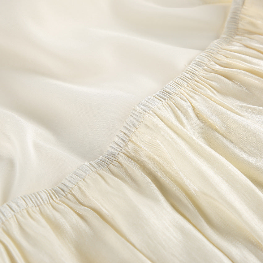 Spring 2026 cross-border new arrival gold and silver silk halter waist-tight vest women's sexy off-shoulder irregular temperament top