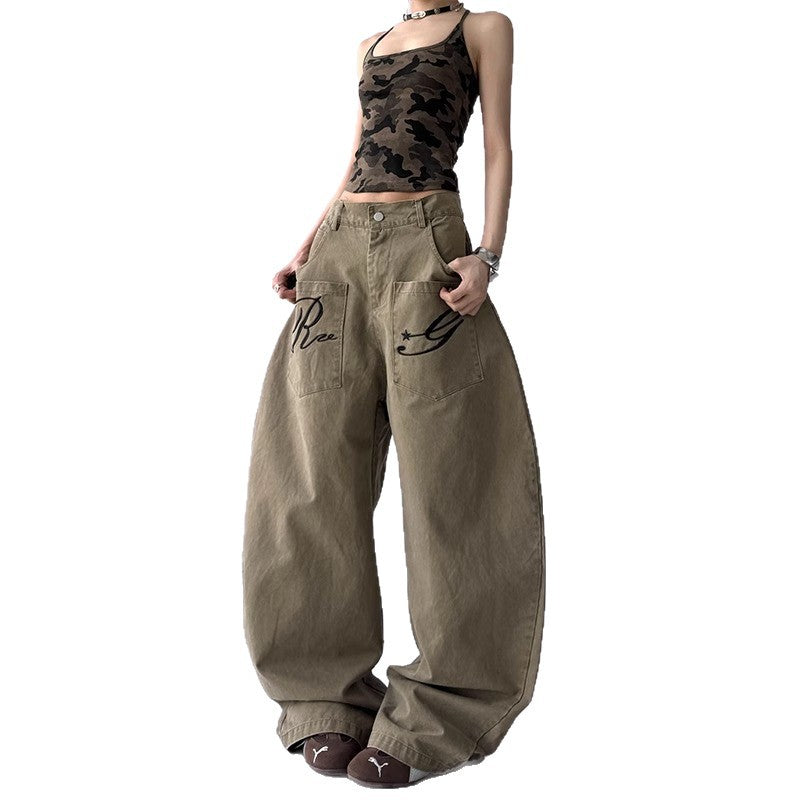 Shop High Street Embroidered Machete Jeans at USAve Merchandise. Loose cargo wide-leg pants for women. Free shipping over $50!