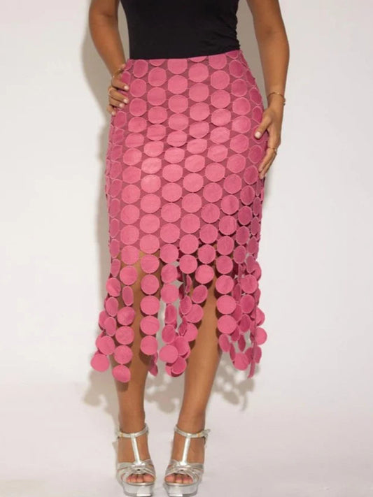 Personalized French style retro skirt women's 2026 spring new pure color trendy dot tassel irregular long dress women's clothing